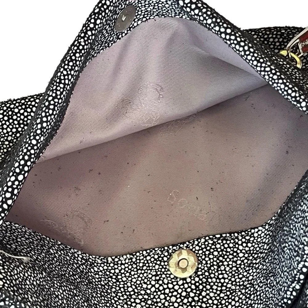 Sorial Black and White Pebbled/Dot Shimmer Crossbody Silver Chain Strap - Picture 9 of 13